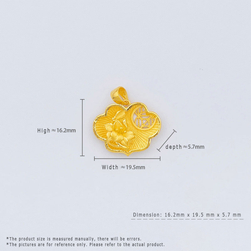 24FK Pure Gold Pendant- Beautiful flower in a lucy lock shape