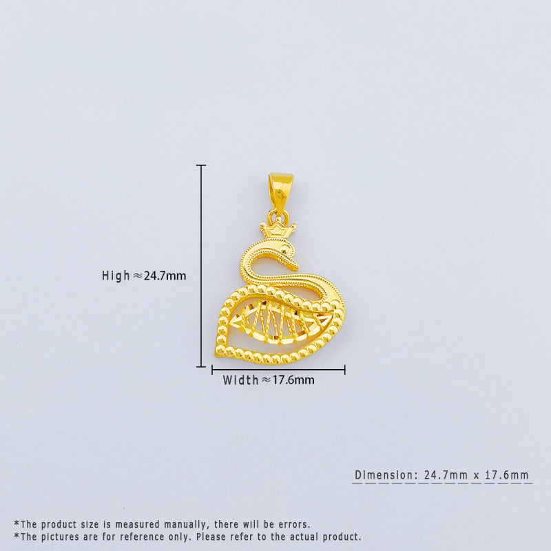 24K Pure gold pendant- Swan with crown