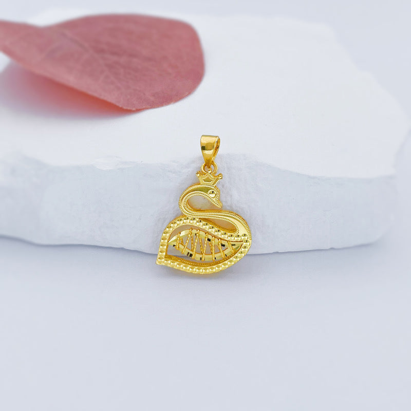 24K Pure gold pendant- Swan with crown