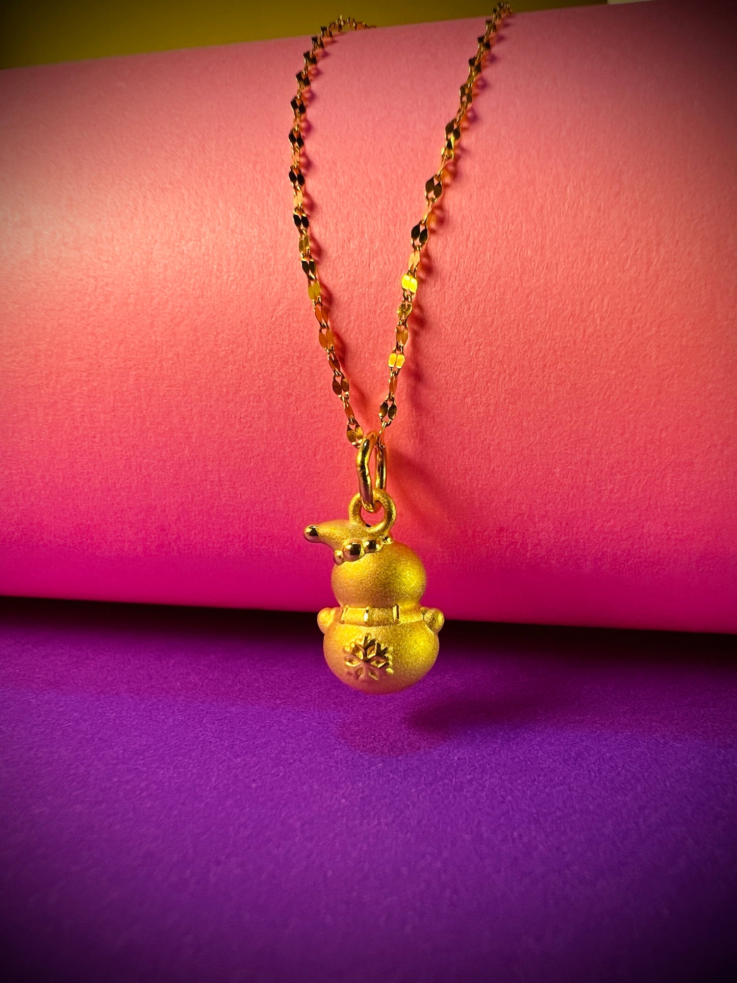 24K Pure Gold Pendant- Snowman