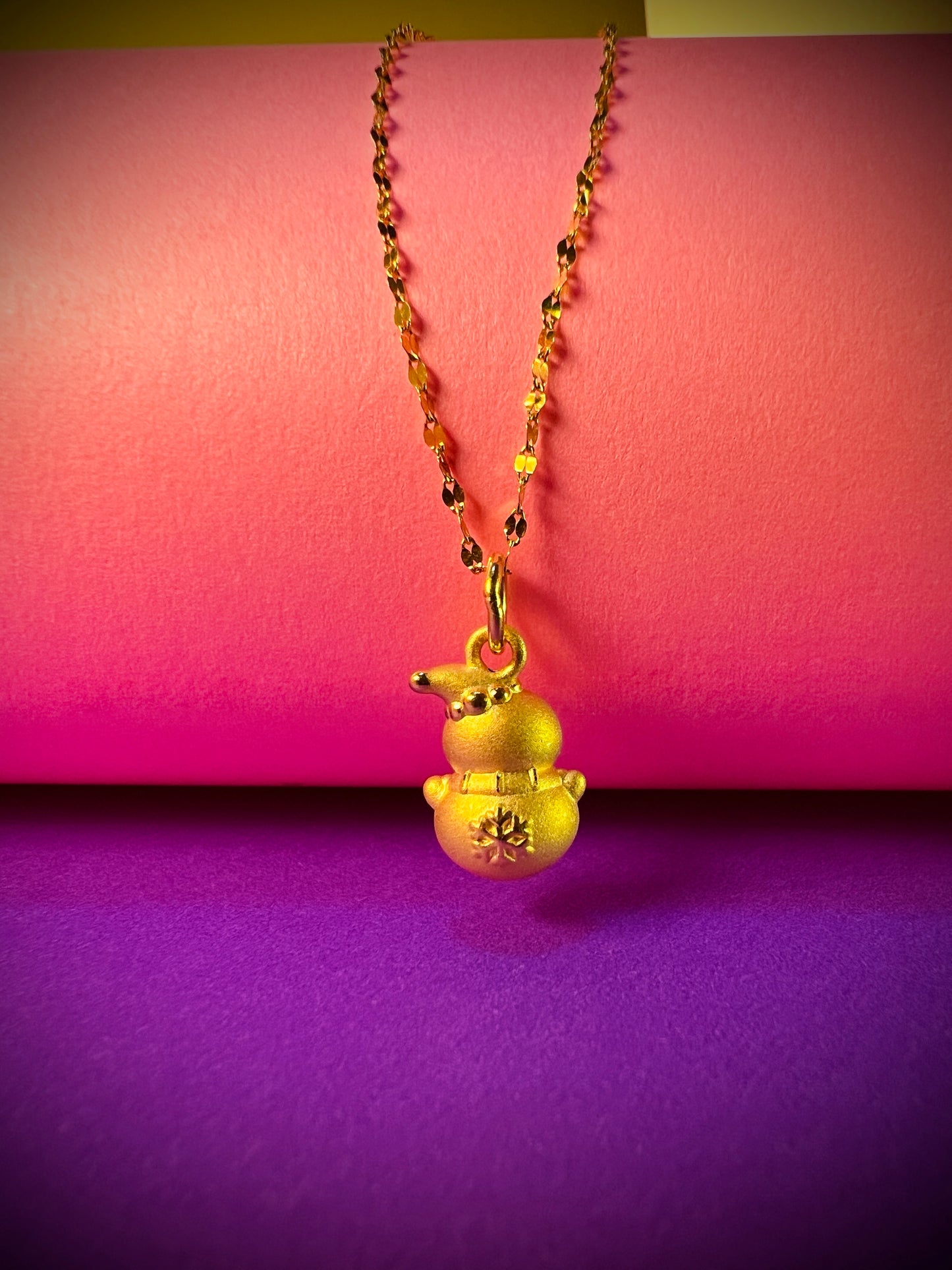 24K Pure Gold Pendant- Snowman