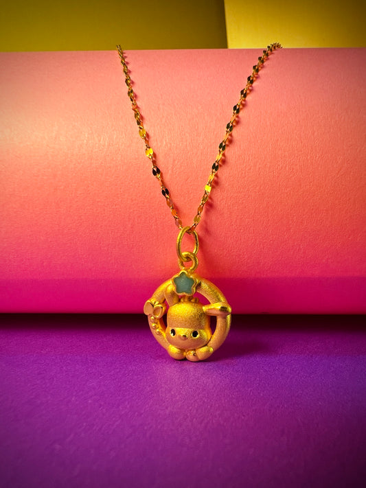 24K Pure Gold Pendant- Cute Bunny