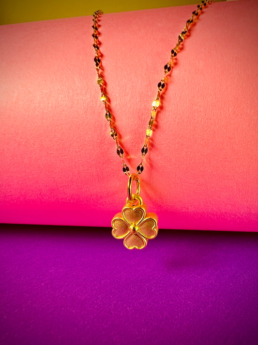 24K Pure Gold Pendant - Lucky Clover Heart