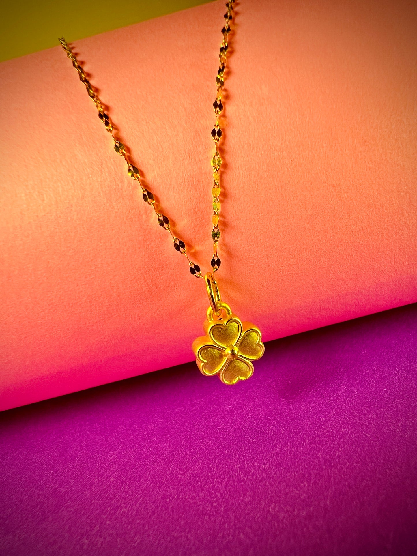 24K Pure Gold Pendant - Lucky Clover Heart