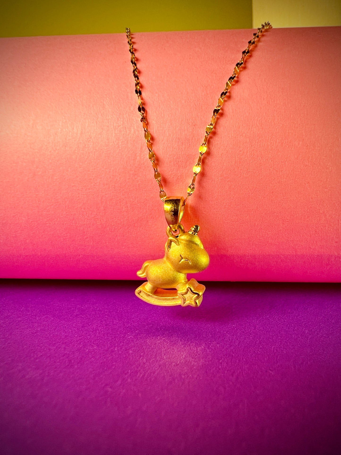 24K Pure Gold Pendant - Rocking Unicorn