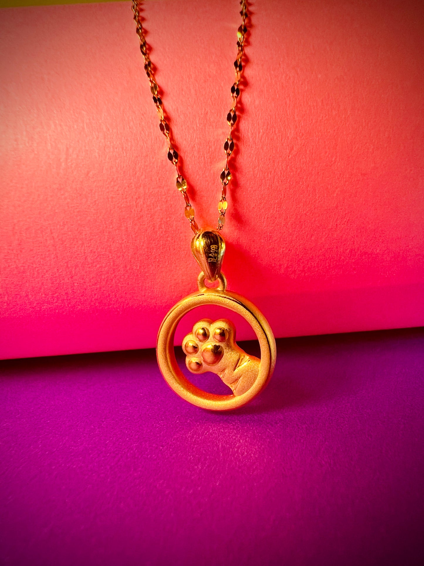 24K Pure Gold Pendant - Cat Paw